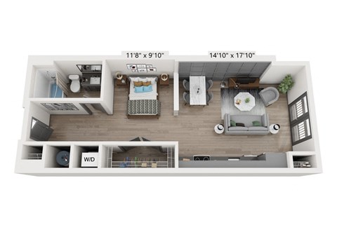 Floor plan for studio, 1 bath, 624 sqft